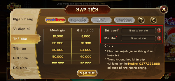 nạp tiền iwin