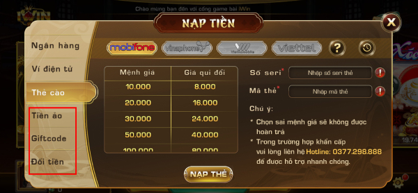 nạp tiền iwin